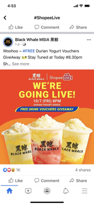 쇼피 라이브 일정을 미리 페이스북에 공지해 시청자를 모으는 사례