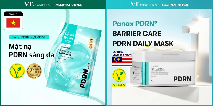 VT코스메틱스의 PDRN 글로우 시트 마스크와 PDRN 데일리 마스크