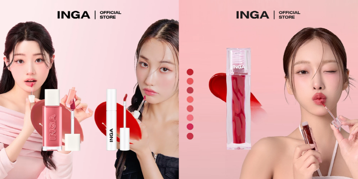 잉가의 글래시 워터 글로우 립 틴트와 블러링 벨벳 매트 틴트