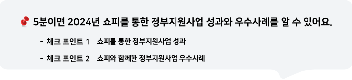 5분이면 2024년 쇼피를 통한 정부지원사업 성과와 우수사례에 대해 알 수 있어요.